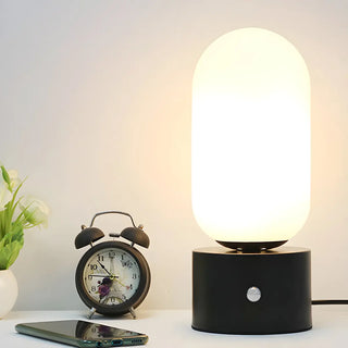 Modern Geometric White Glass Globe Night Table Lamp Zawala Image - 5