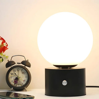 Modern Geometric White Glass Globe Night Table Lamp Zawala Image - 6