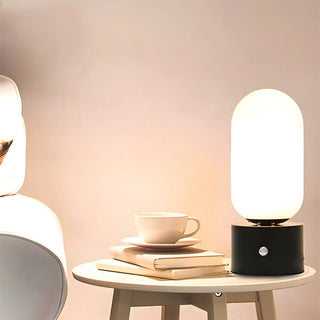 Modern Geometric White Glass Globe Night Table Lamp Zawala Image - 7