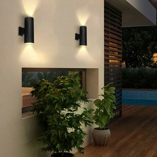 Modern Black Cylindrical Outdoor Wall Sconce Zawala Image - 2