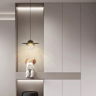ZOWALA - Modern Bedroom Metal Disc Rippled Glass Globe Pendant Light Image - 1