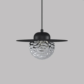 ZOWALA - Modern Bedroom Metal Disc Rippled Glass Globe Pendant Light Image - 10