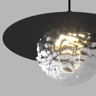 ZOWALA - Modern Bedroom Metal Disc Rippled Glass Globe Pendant Light Image - 11