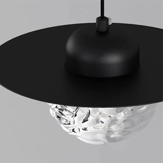 ZOWALA - Modern Bedroom Metal Disc Rippled Glass Globe Pendant Light Image - 12
