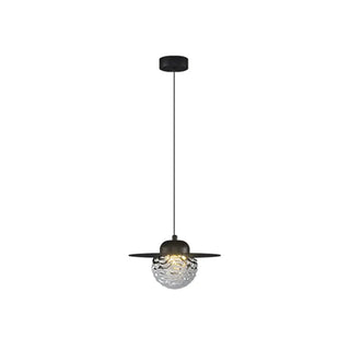 ZOWALA - Modern Bedroom Metal Disc Rippled Glass Globe Pendant Light Image - 13