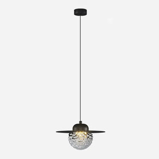 ZOWALA - Modern Bedroom Metal Disc Rippled Glass Globe Pendant Light Image - 14