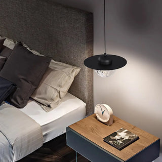 ZOWALA - Modern Bedroom Metal Disc Rippled Glass Globe Pendant Light Image - 2