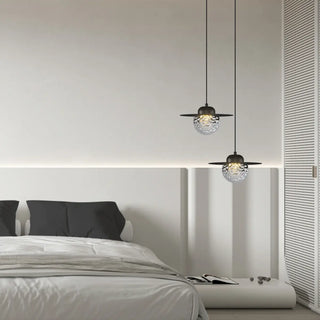 ZOWALA - Modern Bedroom Metal Disc Rippled Glass Globe Pendant Light Image - 3