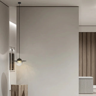 ZOWALA - Modern Bedroom Metal Disc Rippled Glass Globe Pendant Light Image - 4