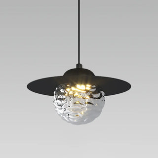ZOWALA - Modern Bedroom Metal Disc Rippled Glass Globe Pendant Light Image - 5