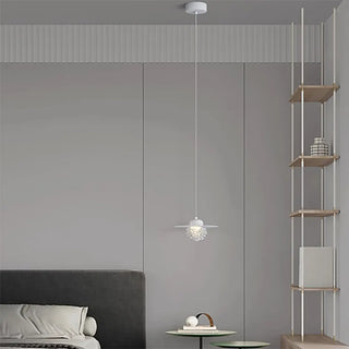 ZOWALA - Modern Bedroom Metal Disc Rippled Glass Globe Pendant Light Image - 6