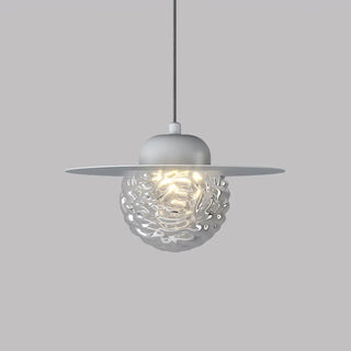 ZOWALA - Modern Bedroom Metal Disc Rippled Glass Globe Pendant Light Image - 7