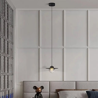 ZOWALA - Modern Bedroom Metal Disc Rippled Glass Globe Pendant Light Image - 8