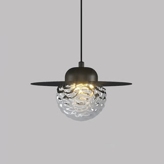 ZOWALA - Modern Bedroom Metal Disc Rippled Glass Globe Pendant Light Image - 9