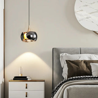 Modern Bedroom White Metal Drum Round Glass Pendant Light Zawala Image - 1