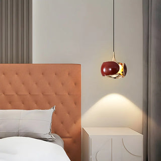 Modern Bedroom White Metal Drum Round Glass Pendant Light Zawala Image - 2