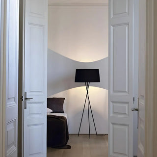Red Cylinder Fabric Shade Modern Tripod Floor Lamp Zawala Image - 1