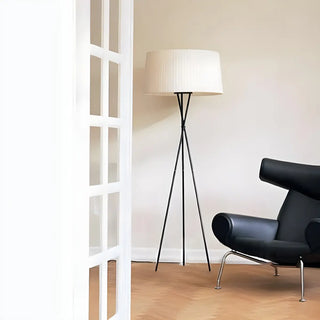 Red Cylinder Fabric Shade Modern Tripod Floor Lamp Zawala Image - 3