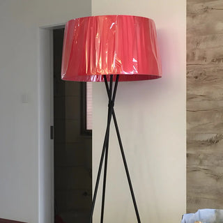 Red Cylinder Fabric Shade Modern Tripod Floor Lamp Zawala Image - 4