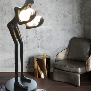 Creative Sculptural Human Figure and Globe Floor Lamp Zawala Image - 3