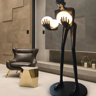 Creative Sculptural Human Figure and Globe Floor Lamp Zawala Image - 4