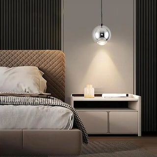 ZOWALA - Modern Black Round Metal Globe Pendant Light Bedroom Image - 2