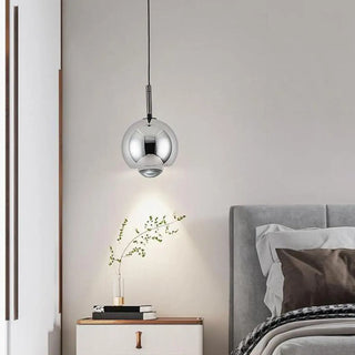 ZOWALA - Modern Black Round Metal Globe Pendant Light Bedroom Image - 7