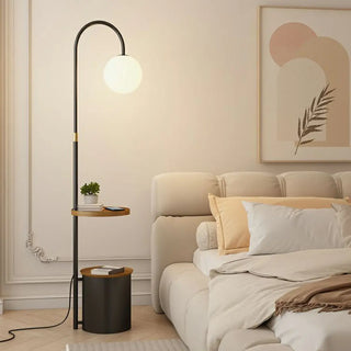 Modern Bedside Globe Metal Floor Lamp with Storage Zawala Image - 1