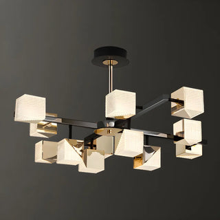 Acrylic Cube LED Black Metal Living Room Chandelier Image - 11