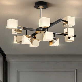 Acrylic Cube LED Black Metal Living Room Chandelier Image - 14