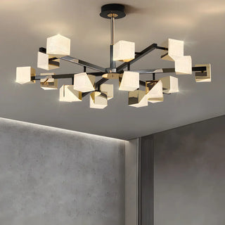 Acrylic Cube LED Black Metal Living Room Chandelier Image - 3