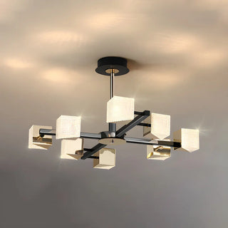 Acrylic Cube LED Black Metal Living Room Chandelier Image - 5