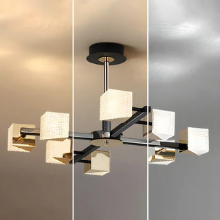 Acrylic Cube LED Black Metal Living Room Chandelier Image - 6