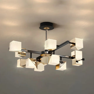 Acrylic Cube LED Black Metal Living Room Chandelier Image - 8