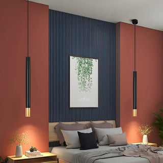 ZOWALA - Modern Black and Gold Cylindrical Bedroom Pendant Light Image - 1
