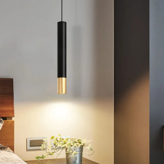 ZOWALA - Modern Black and Gold Cylindrical Bedroom Pendant Light Image - 2