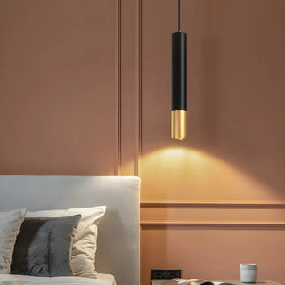 ZOWALA - Modern Black and Gold Cylindrical Bedroom Pendant Light Image - 3