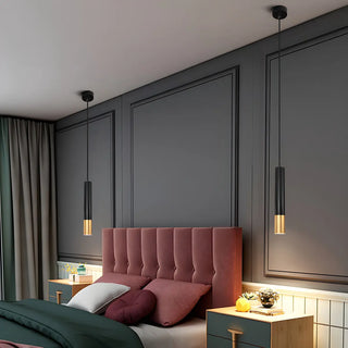 ZOWALA - Modern Black and Gold Cylindrical Bedroom Pendant Light Image - 6