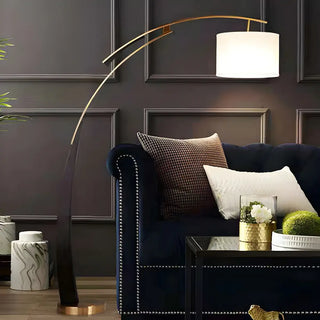 White Cylinder Shade Modern Gold Arc Floor Lamp Zawala Image - 10