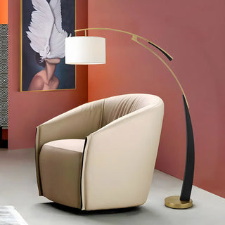White Cylinder Shade Modern Gold Arc Floor Lamp Zawala Image - 2