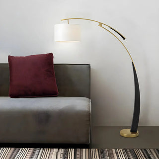 White Cylinder Shade Modern Gold Arc Floor Lamp Zawala Image - 3