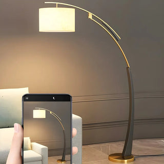 White Cylinder Shade Modern Gold Arc Floor Lamp Zawala Image - 4