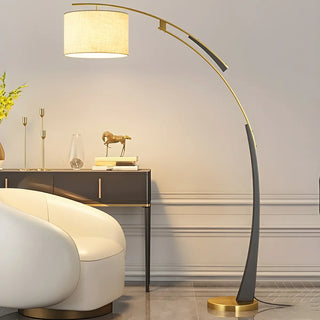White Cylinder Shade Modern Gold Arc Floor Lamp Zawala Image - 5