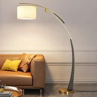 White Cylinder Shade Modern Gold Arc Floor Lamp Zawala Image - 6