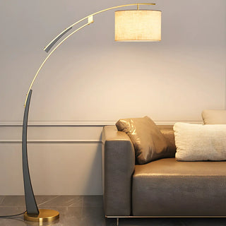 White Cylinder Shade Modern Gold Arc Floor Lamp Zawala Image - 7