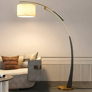 White Cylinder Shade Modern Gold Arc Floor Lamp Zawala Image - 8