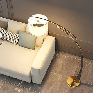 White Cylinder Shade Modern Gold Arc Floor Lamp Zawala Image - 9