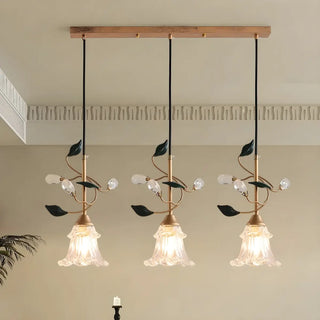 ZOWALA - Modern Clear Glass Flower Round Bedroom Pendant Light Image - 10