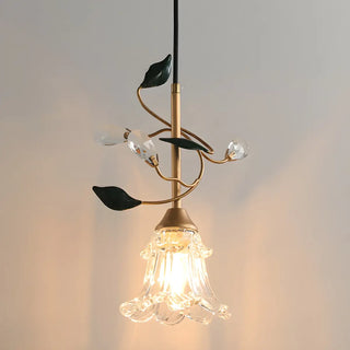 ZOWALA - Modern Clear Glass Flower Round Bedroom Pendant Light Image - 2