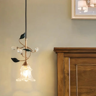 ZOWALA - Modern Clear Glass Flower Round Bedroom Pendant Light Image - 3